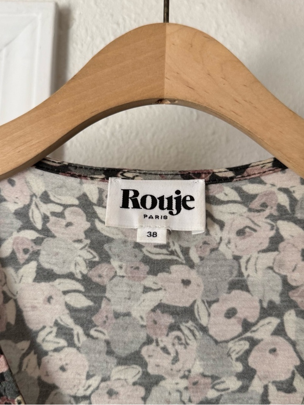 ROUJE grey mauve floral ruched v-neck bodycon long sleeve mini dress stretch - Picture 5 of 6